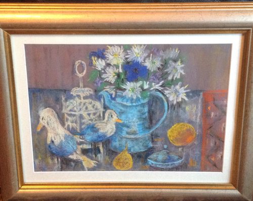 Kath, Still Life with birds, pastel.
